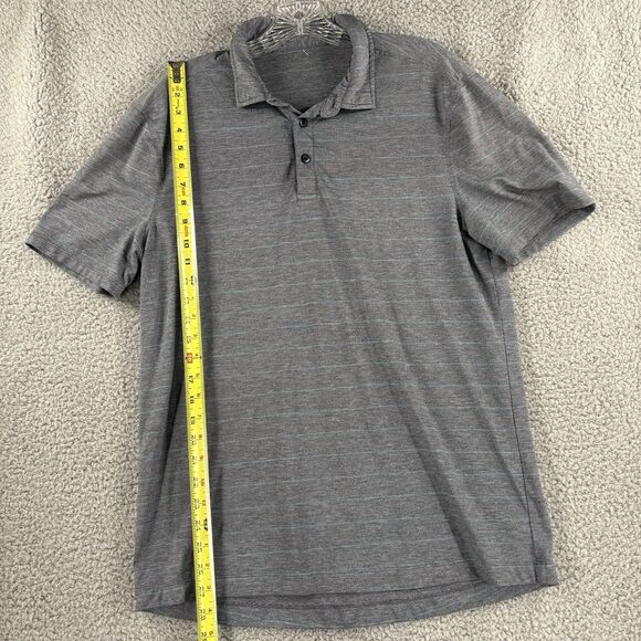Lululemon Mens Large L Grey Blue Polo Evolution Performance Short Sleeve Striped - Picture 3 of 7
